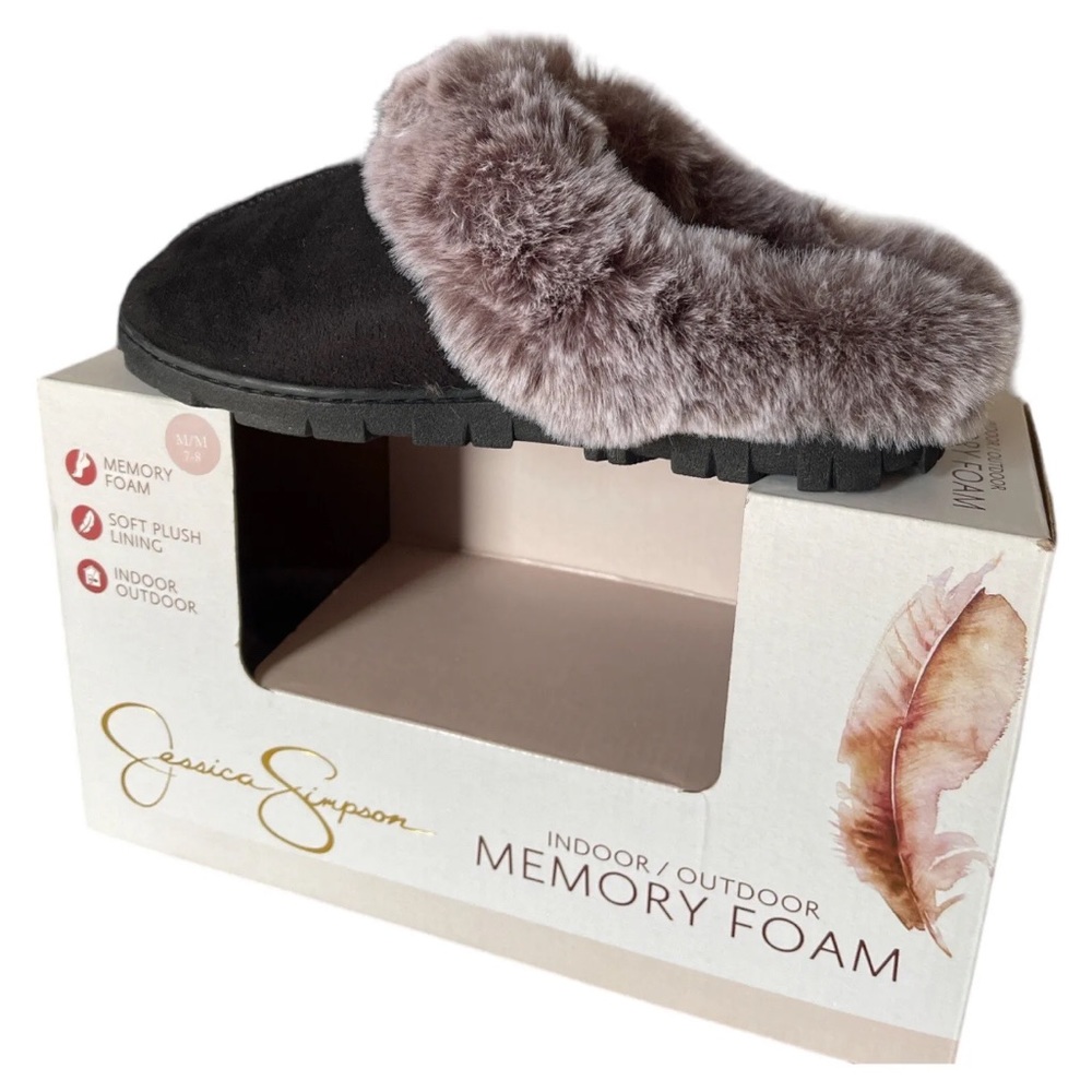 🌹NWT Women’s Slippers Black Size M 7/8 JESSICA SIMPSON MICRO SCUFF SLIPPERS